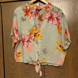 {Express} Floral Tie-Front Blouse